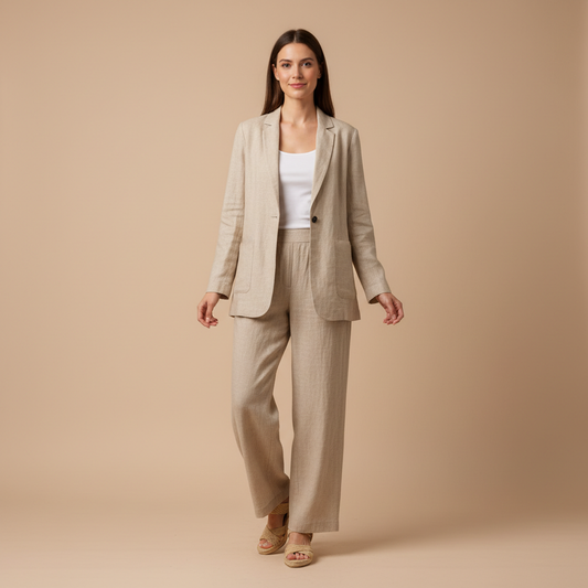 Mila- Ensemble Blazer Et Pantalon En Lin
