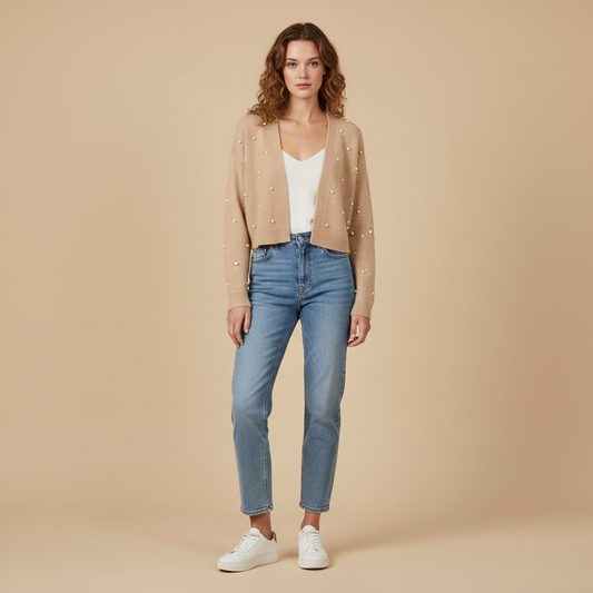 Elina- Cardigan Court Orné De Perles