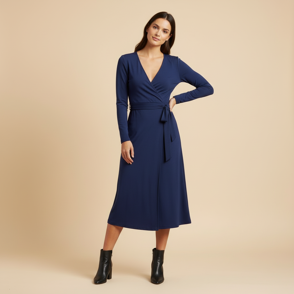 Noa- Robe Portefeuille À Manches Longues