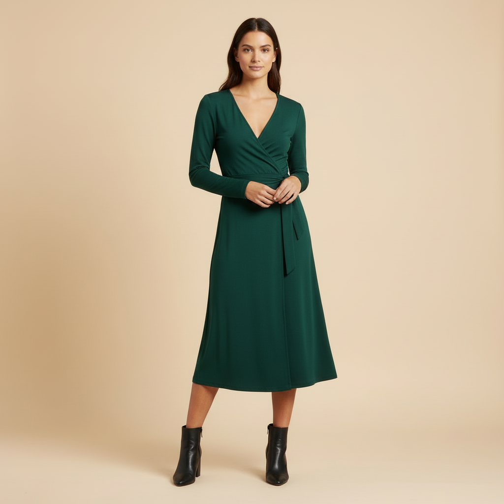 Noa- Robe Portefeuille À Manches Longues